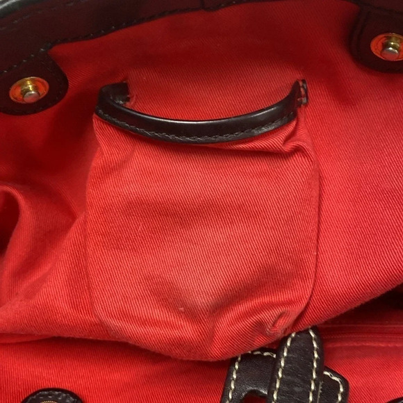 Dooney & Bourke Signature DB Canvas Tote Shoulder Bag Black outside Red inside - Picture 8 of 8